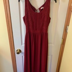 Red open back maxi dress
